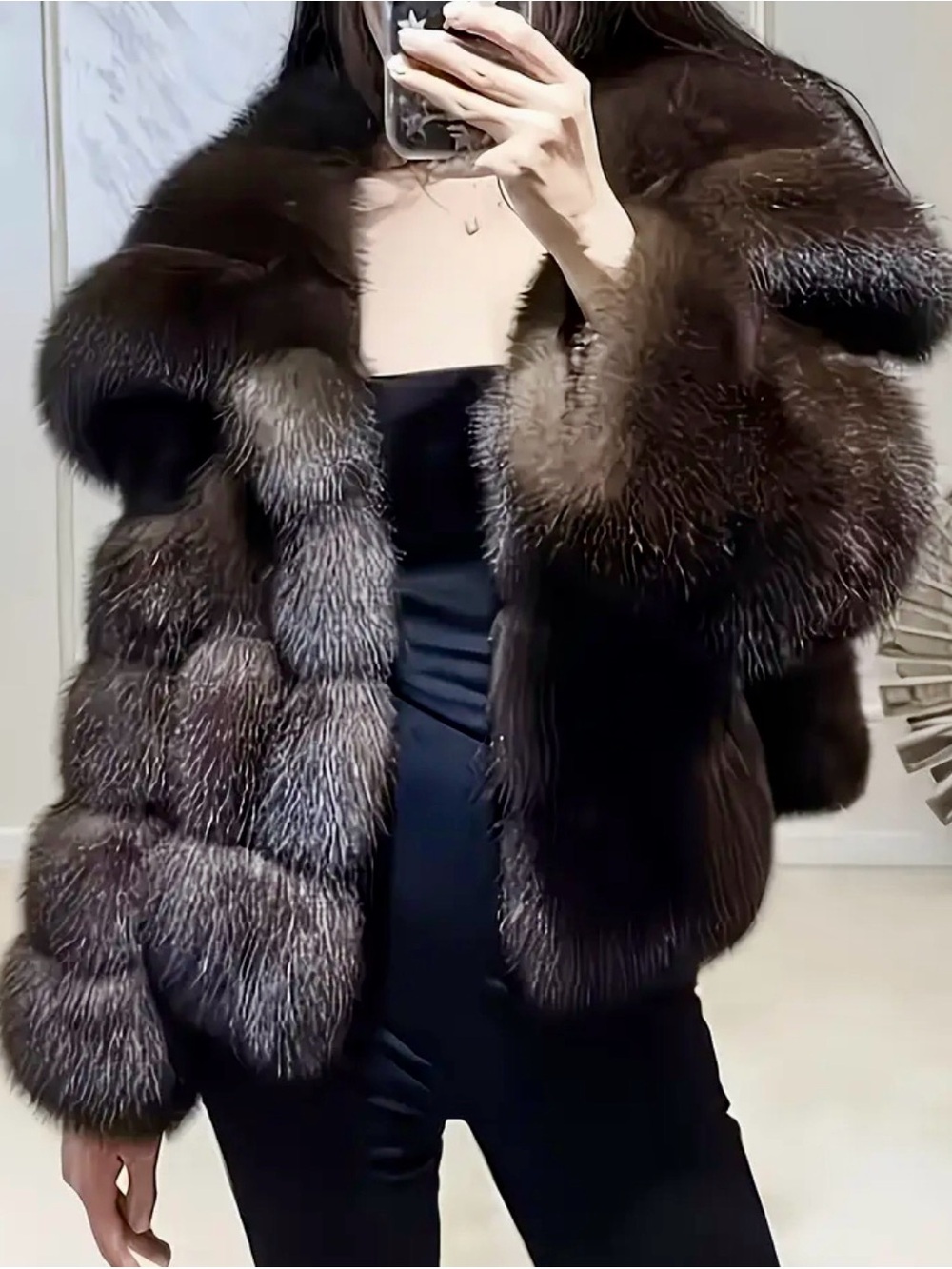 Luxe Plush Dark Brown (coffee color)Elegant Teddy Jacket - Women's Faux Fur Coat